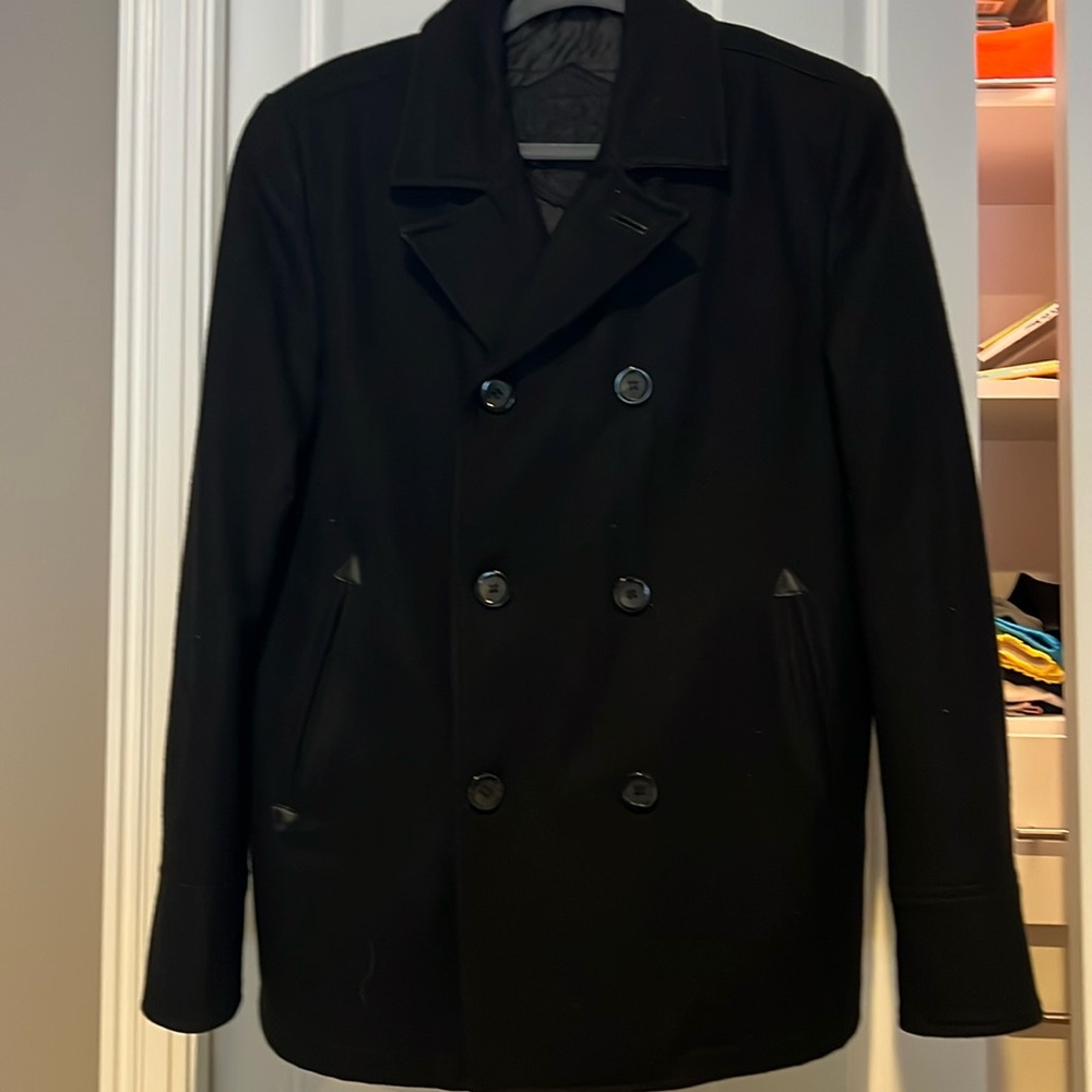 Men’s black rivet pea coat